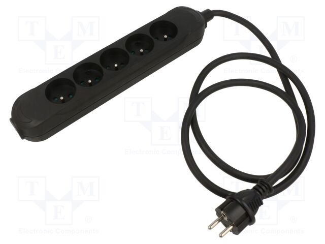 Extension lead; Sockets: 5; rubber; black; 3x1,5mm2; 1.5m; 16A; PRO
