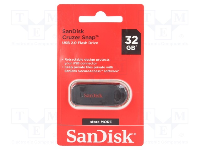 Pendrive; USB 2.0; 32GB; USB A; CRUZER SNAP; Colour: black