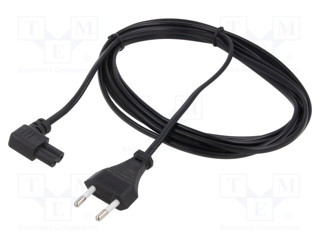 Cable; CEE 7/16 (C) plug,IEC C7 female angled; PVC; 3m; black