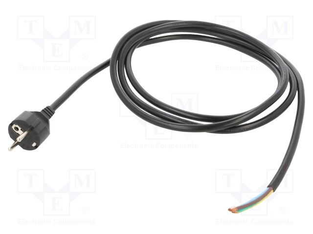 Cable; CEE 7/7 (E/F) plug,wires; PVC; 2.5m; black; 3x1,5mm2; 16A