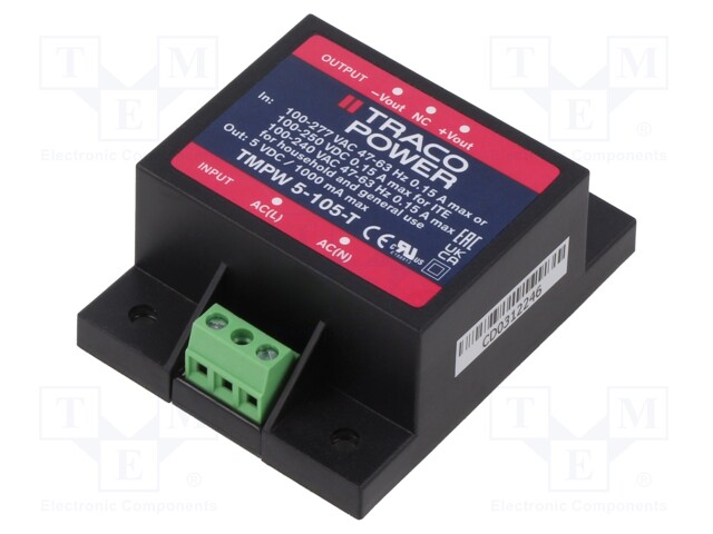Power supply: switched-mode; for building in; 5W; 5VDC; 1000mA