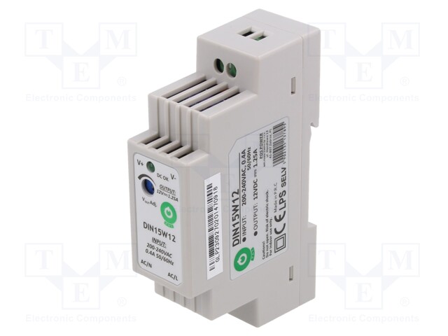 Power supply: switched-mode; 15W; 12VDC; for DIN rail mounting