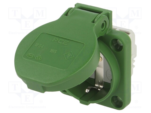 Connector: AC supply; socket; 2P+PE; 250VAC; 16A; green; PIN: 3; IP54