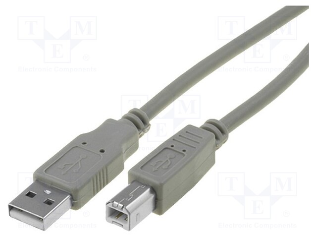Cable; USB 2.0; USB A plug,USB B plug; nickel plated; 1.5m; grey