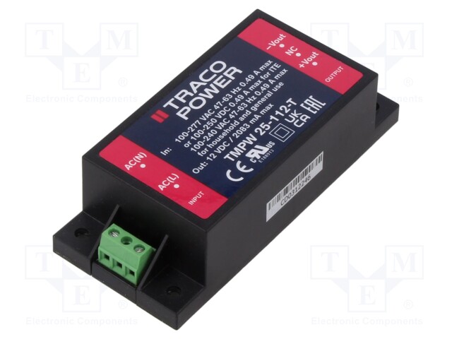 Power supply: switched-mode; for building in; 25W; 12VDC; 2083mA