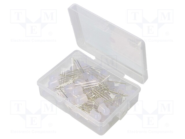 Kit: LED; 8mm; THT; 50pcs; red/blue; 3÷15V; plastic box; 7.5÷8mA; 60°