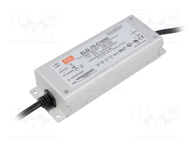 Power supply: switched-mode; LED; 74.55W; 35÷71VDC; 1050mA; IP67