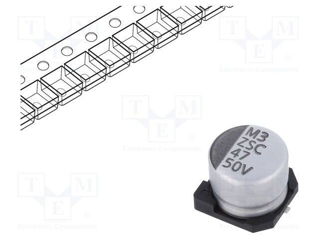 Capacitor: electrolytic; SMD; 47uF; 50VDC; Ø8x6.5mm; ±20%