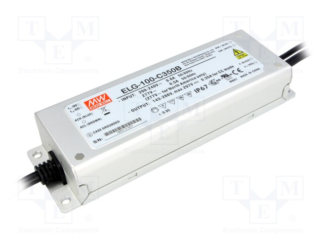 Power supply: switched-mode; LED; 100.1W; 143÷286VDC; 350mA; IP67