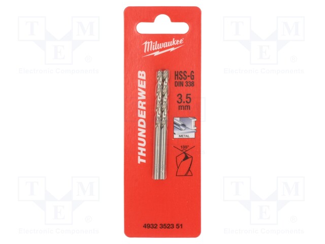 Drill bit; for metal; Ø: 3.5mm; high speed steel grounded HSS-G