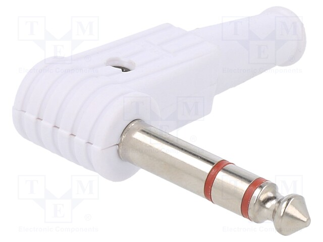 Plug; Jack 6,35mm; male; stereo; angled 90°; for cable; soldering