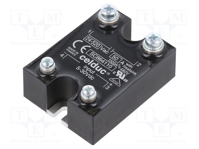 Solid State Relay, 50 A, 520 Vrms, Panel, Screw, Zero Crossing