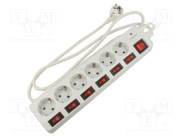 Plug socket strip: protective; Sockets: 6; 250VAC; 16A; 1.5m; IP20