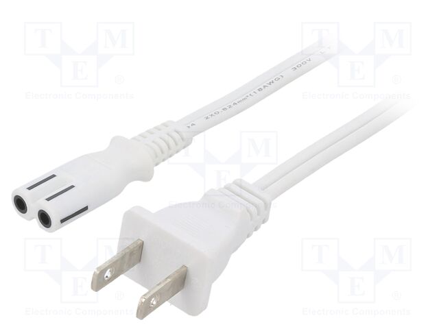 Cable; IEC C7 female,NEMA 1-15 (A) plug; PVC; 1.8m; white; 7A