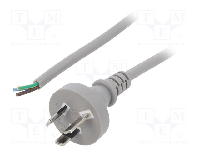 Cable; 3x0.75mm2; AS/NZS 3112 (I) plug,wires; PVC; 1.8m; grey; 10A