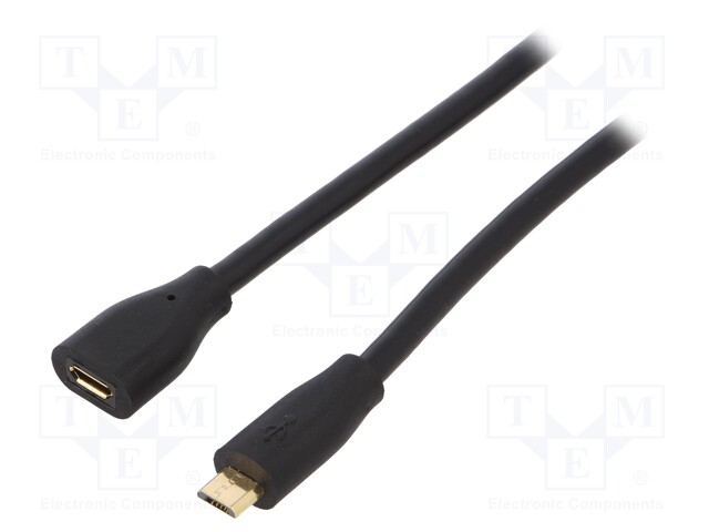 Cable; USB 2.0; USB B micro plug,USB B micro socket; 2m; black