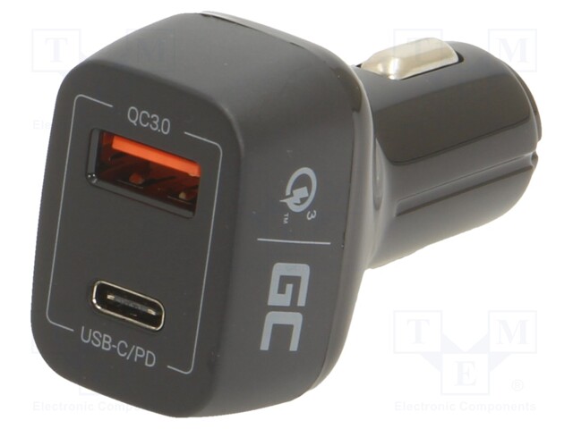 Automotive power supply; USB A socket,USB C socket; black