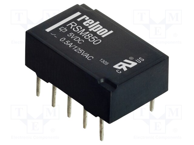 Relay: electromagnetic; DPDT; Ucoil: 5VDC; 0.5A/125VAC; 2A/30VDC