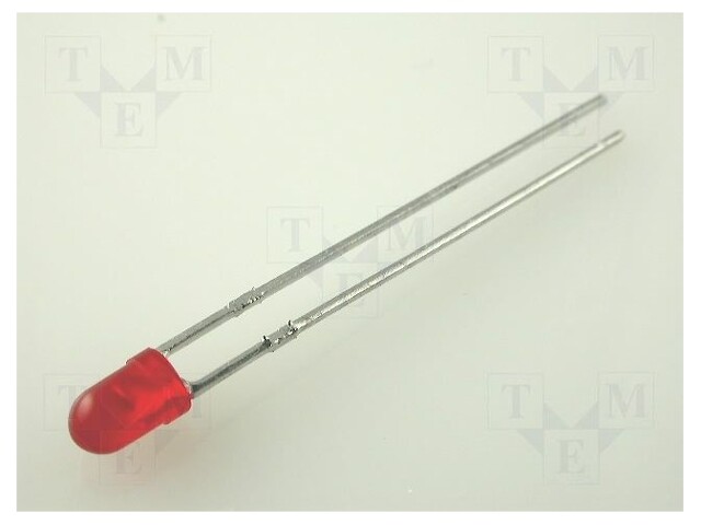 LED; 3mm; red; 1.3÷5mcd; 60°; Front: convex