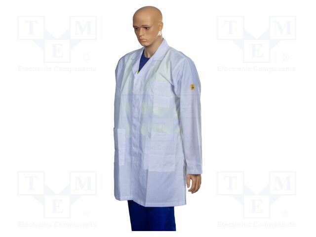 Coat; ESD; XL; cotton,polyester,conductive fibers; white; 115g/m2