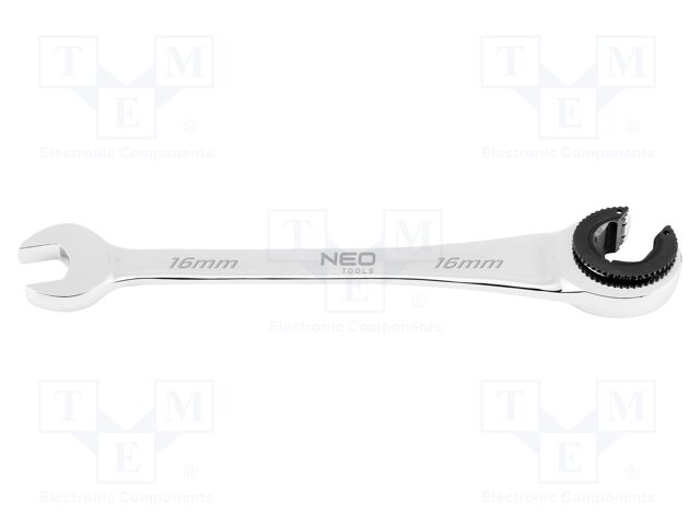 Wrench; combination spanner,with ratchet; 16mm; incised