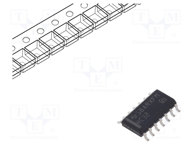 Logic IC, OR Gate, Quad, 2 Inputs, 14 Pins, SOIC, 74HC32