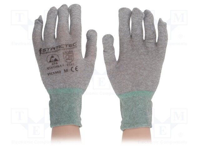 Protective gloves; ESD; M; 10pcs; Mat: conductive nylon fiber