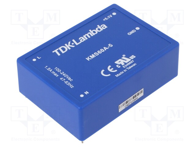 Converter: AC/DC; 51W; Uout: 5.1VDC; Iout: 10A; 86%; Mounting: THT