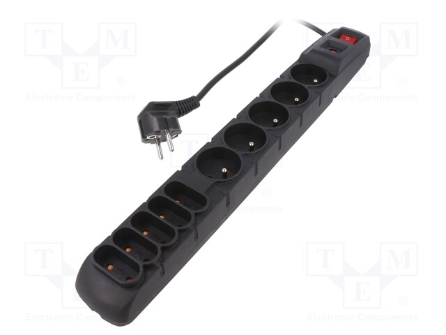 Plug socket strip: protective; Sockets: 10; 230VAC; 10A; black
