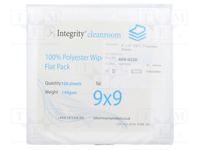 Wipe: cloth; polyester; 100pcs; 228.6x228.6mm; Cleanroom