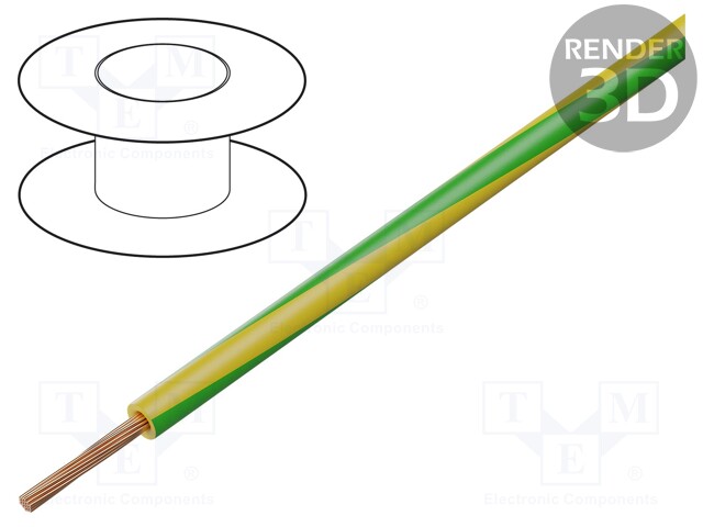 Wire; TLY; stranded; Cu; 0.12mm2; yellow-green; PVC; 150/300V; 50m