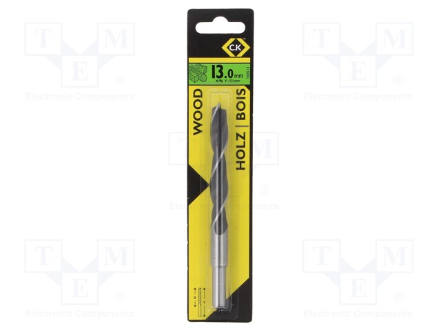 Drill bit; wood; Ø: 13mm; Overall len: 151mm; Chrom-vanadium steel