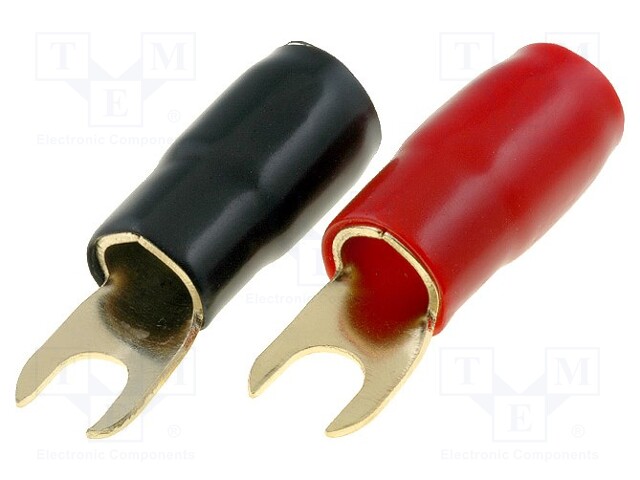 Terminal: fork; M5; 35mm2; gold-plated; insulated; red and black