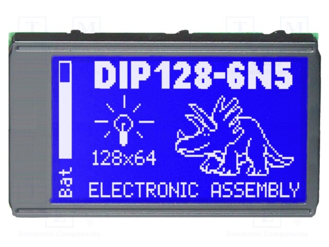Display: LCD; graphical; 128x64; STN Positive; blue; 75x45.8mm; LED