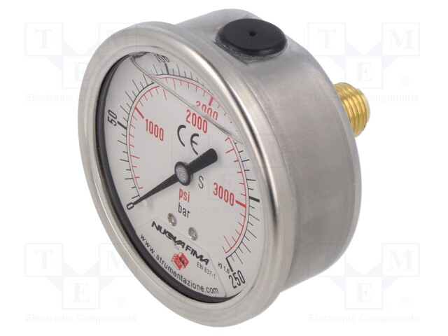 Glycerin manometer; 0÷250bar; 63mm; Enclos.mat: stainless steel