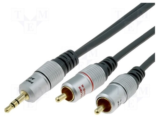 Cable; Jack 3.5mm plug,RCA plug x2; 15m; black