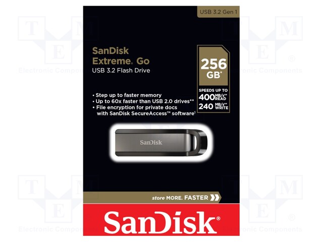 Pendrive; USB 3.2; 256GB; USB A; Extreme GO; Colour: black,silver
