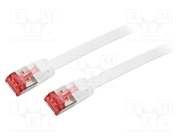 Patch cord; U/FTP; 6; stranded; CCS; PVC; white; 1m; flat cable