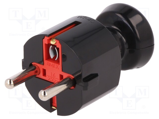 Connector: AC supply; plug; Layout: 2P+PE; black; 250VAC; 16A; PIN: 3