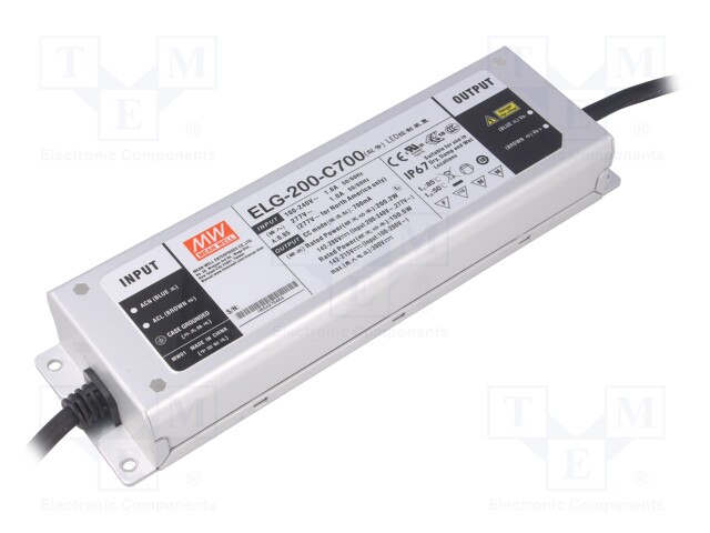 Power supply: switched-mode; LED; 200.2W; 142÷286VDC; 700mA; IP67