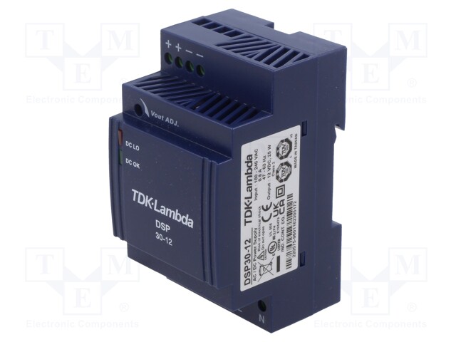 AC/DC DIN Rail Power Supply (PSU), ITE, 1 Output, 25.2 W, 12 VDC, 2.1 A