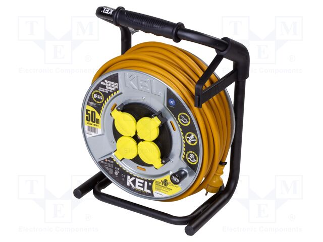 Extension lead; reel,with non-rotating sockets; Sockets: 4; 50m