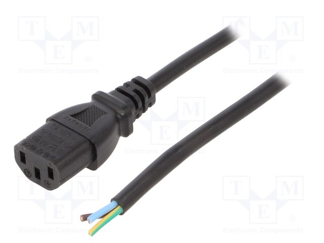 Cable; IEC C13 female,wires; 1.8m; black; PVC; 3x0,75mm2; 10A; 250V