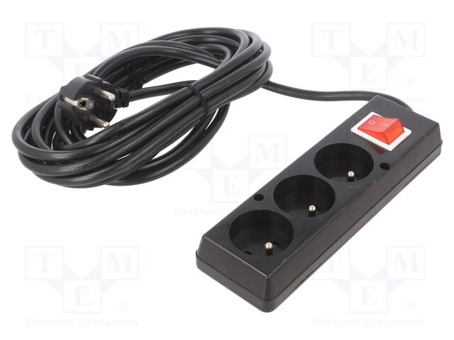 Extension lead; Sockets: 3; PVC; black; 3x1,5mm2; 5m; 16A