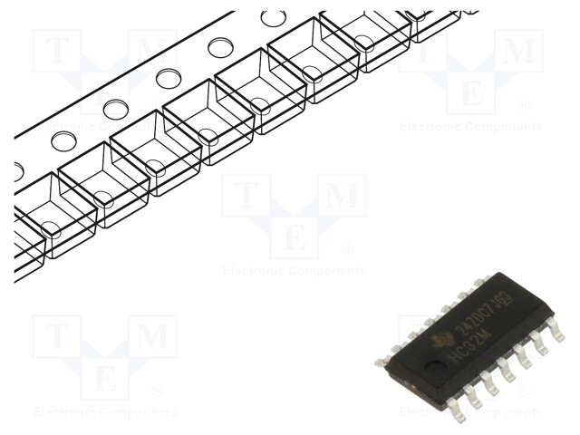 Logic IC, OR Gate, Quad, 2 Inputs, 14 Pins, SOIC, 74HC32