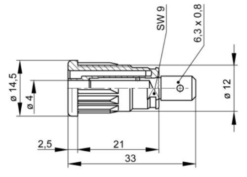 Connector: 4mm banana; socket; 32A; 1kV; black; gold-plated; 33mm