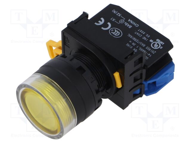 Switch: push-button; 22mm; Stabl.pos: 2; NO; yellow; LED; IP65; Pos: 2