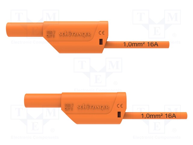 Test lead; 16A; banana plug 4mm,both sides; Urated: 1kV; Len: 0.5m