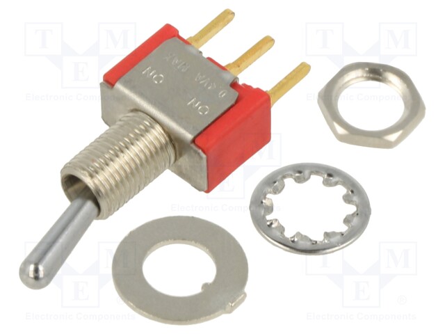 Switch: toggle; Pos: 2; SPDT; ON-ON; 0.02A/20VAC; 0.02A/20VDC; THT