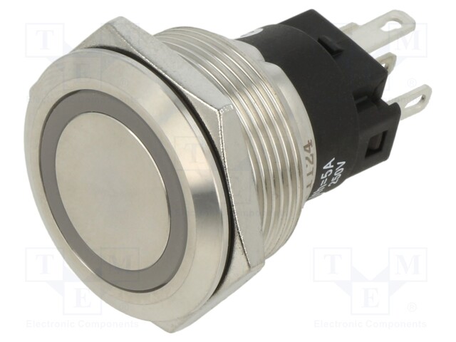 Vandal Resistant Switch, 82 Series, 22 mm, SPDT, Momentary, Round, Natural